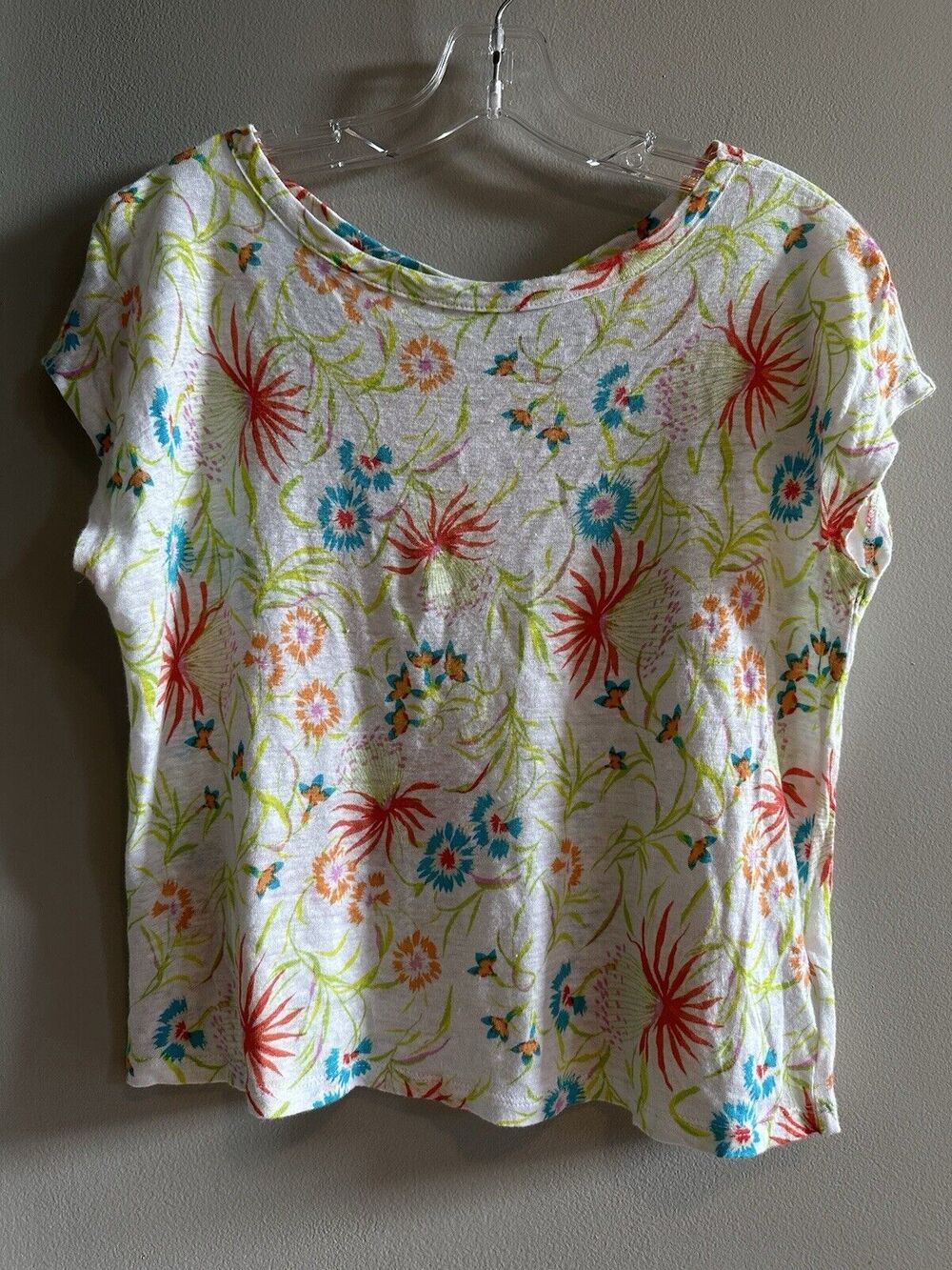 Joie Floral 100% Linen Top Shirt Boxy Size Small Cropped Beach Boho Flirty